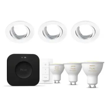 Philips Hue Starterkit: 3 GU10 lampen White Ambiance + dimmer switch + Bridge Pro + 3 Inset Trend 75 GU10 Wit