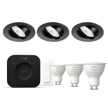 Philips Hue Starterkit: 3 GU10 lampen White Ambiance + dimmer switch + Bridge Pro + 3 Inset Trend 75 GU10 Zwart