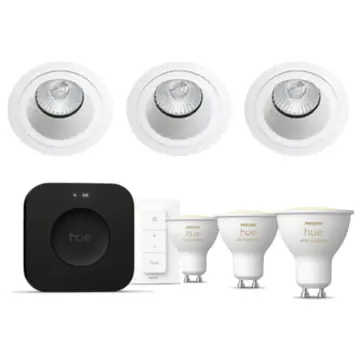 Philips Hue Starterkit: 3 GU10 lampen White Ambiance + dimmer switch + Bridge Pro + 3 SG Jupiter Soft GU10 Wit