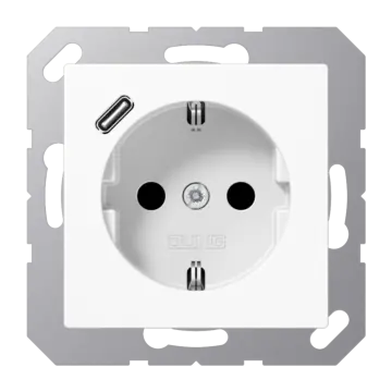 Jung A 1520-18C WW Wandcontactdoos en USB-laadcontactdoos type C Alpine wit