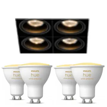 Modular Mini-Multiple Recessed Trimless Adjustable Zwart 4x GU10 Hue White Ambiance