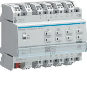 Hager TYAS608D Schakel-/jaloezie-actor 8/4-voudig KNX Secure 16A C-last 