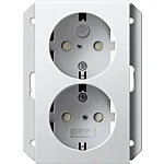 Gira 273103 Systeem 55 Tweevoudige wandcontactdoos met randaarde 16A 250V met kinderbeveiliging en symbool voor inbouwdoos enkelvoudig Zuiver wit glanzend