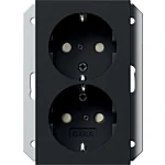 Gira 2735005 Dubbele wandcontactdoos met randaarde 16 A 250 V~ met shutter en symbool  voor inbouwdoos 1,5-voudig Zwart mat