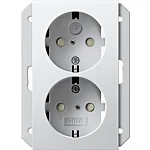 Gira 273503 Systeem 55 Tweevoudige wandcontactdoos met randaarde 16A 250V met kinderbeveiliging en symbool voor inbouwdoos 1,5 voudig Zuiver wit glanzend