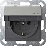 Gira 0454600 Systeem 55 Wandcontactdoos met randaarde 16A 250V met klapdeksel Edelstaal