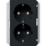 Gira 2731005 Dubbele wandcontactdoos met randaarde 16 A 250 V~ met shutter en symbool  voor 1-voudige apparaatdoos Zwart mat