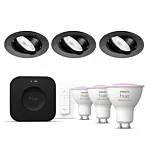 Philips Hue Starterkit: 3 GU10 lampen Color + dimmer switch + Bridge Pro + 3 Inset Trend 75 GU10 Zwart