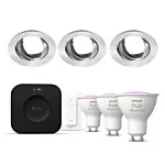 Philips Hue Starterkit: 3 GU10 lampen Color + dimmer switch + Bridge Pro + 3 Inset Trend 75 GU10 Geborsteld aluminium