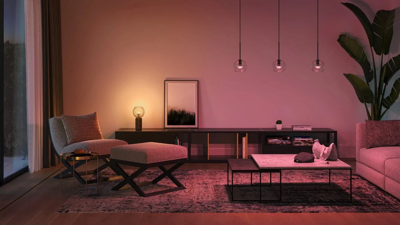 Philips Hue slimme verlichting in een woonkamer