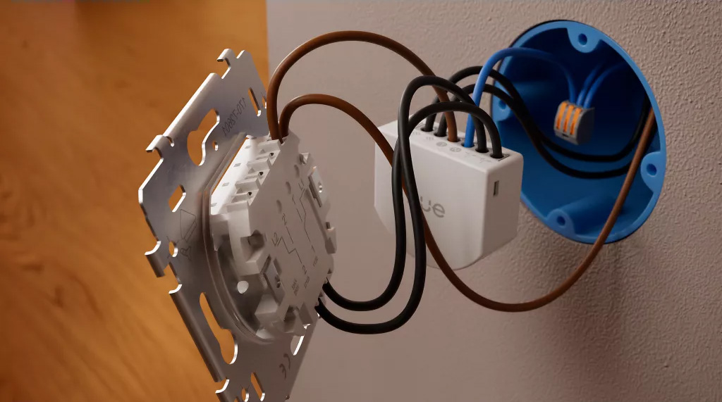Niet-slimme verlichting slim maken Philips Hue bedrade aan-uitschakelaar achter een bestaande wandschakelaar