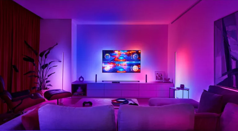 Philips Hue Entertainment verlichting die meebeweegt met een film op tv