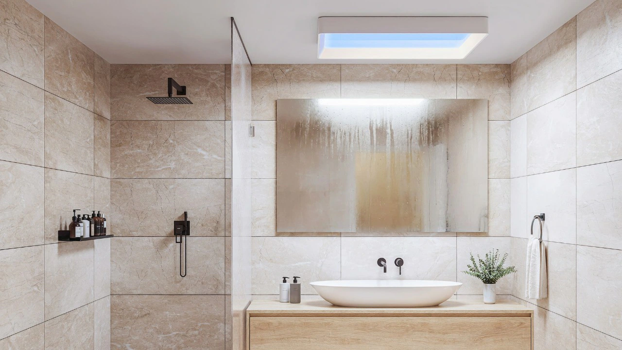 Philips Skylight in een moderne badkamer zonder raam