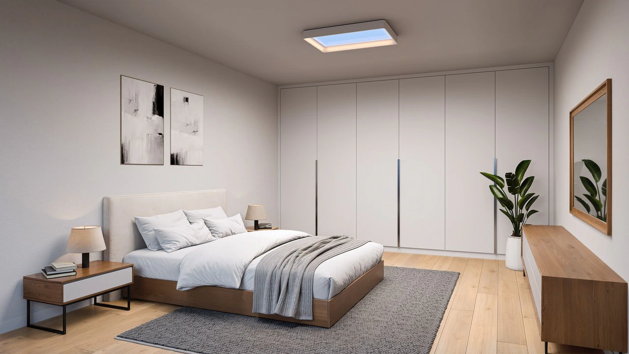 Philips Skylight in een lichte slaapkamer